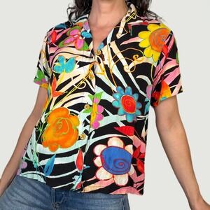 Jams World funky psychedelic floral tropical animal print top short sleeve shirt